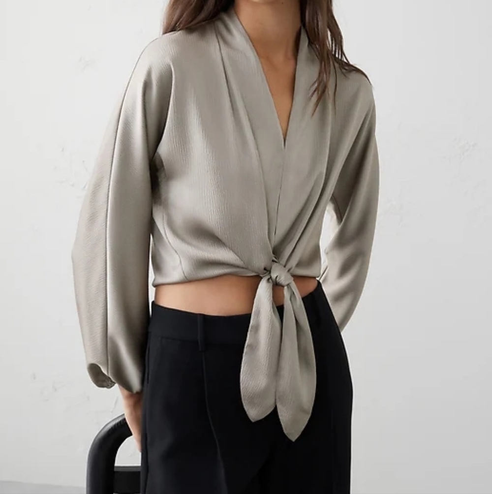 GAP Factory Gray Tie-Front Blouse